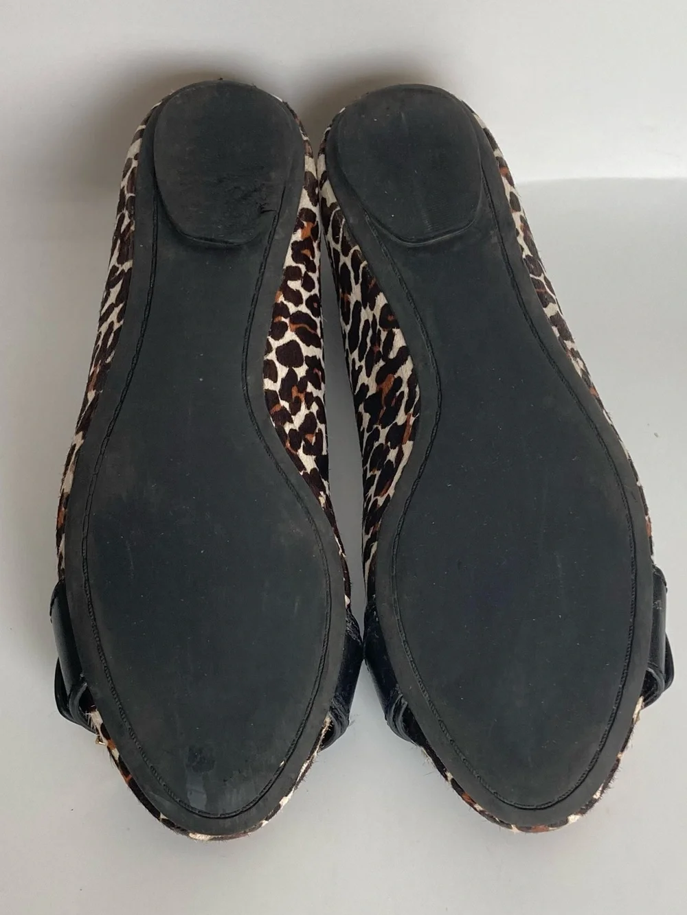 Tory Burch Eloise Black Leather & Leopard Print Cap-Toe Ballet Flats
